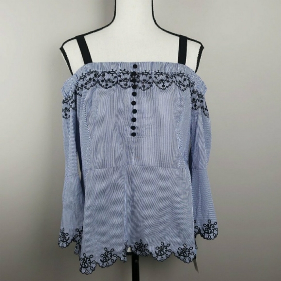 NWT YYIGAL Pinstripe Off Shoulder Top Size XL - Picture 2 of 9